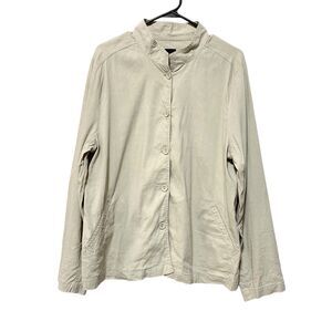 Eileen Fisher Women XL Linen Blend Beige Jacket Button Front Long Sleeve